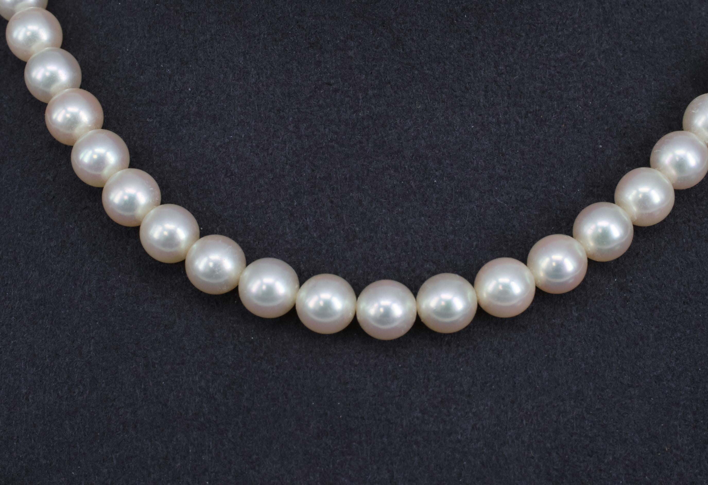 Vintage 7mm to 7.3mm Cultured Saltwater Pearl & 14K Yellow Gold Necklace 34.1gr
