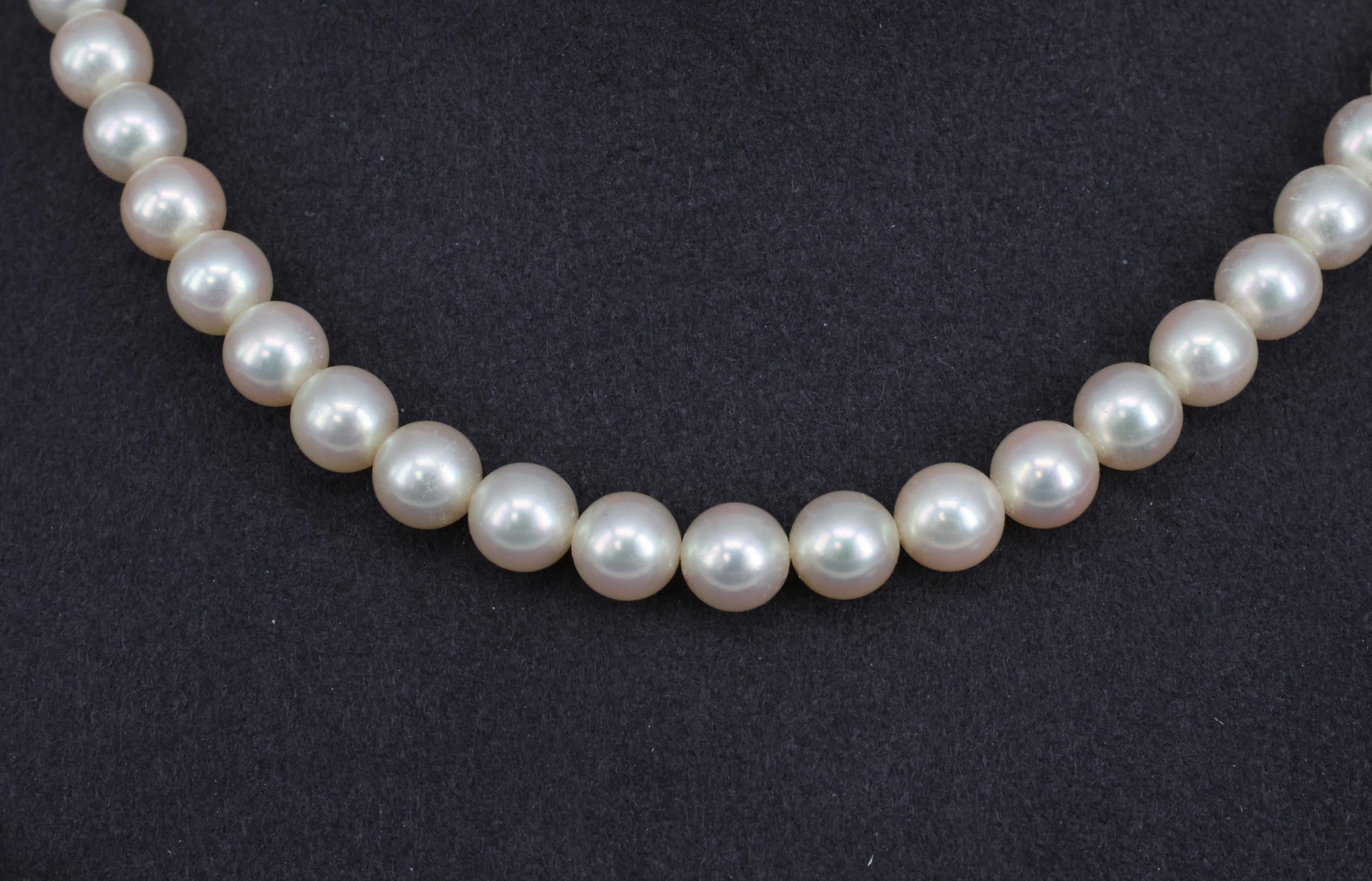 Vintage 7mm to 7.3mm Cultured Saltwater Pearl & 14K Yellow Gold Necklace 34.1gr