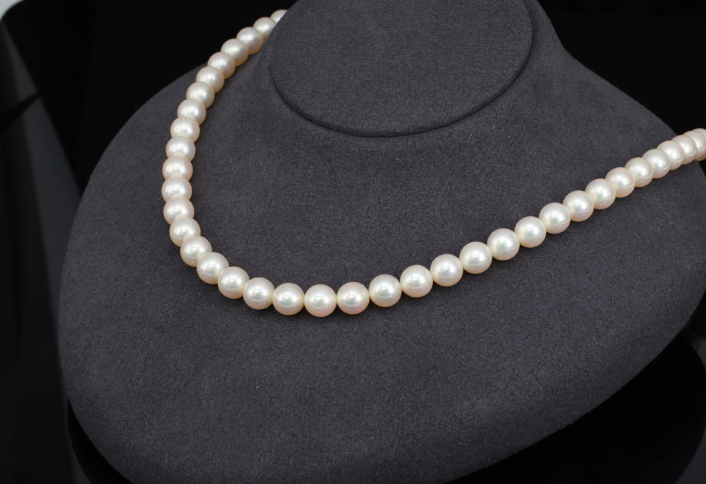 Vintage 7mm to 7.3mm Cultured Saltwater Pearl & 14K Yellow Gold Necklace 34.1gr
