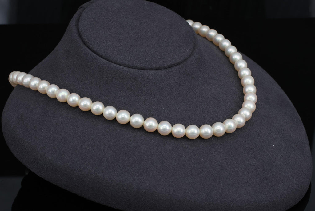 Vintage 7mm to 7.3mm Cultured Saltwater Pearl & 14K Yellow Gold Necklace 34.1gr