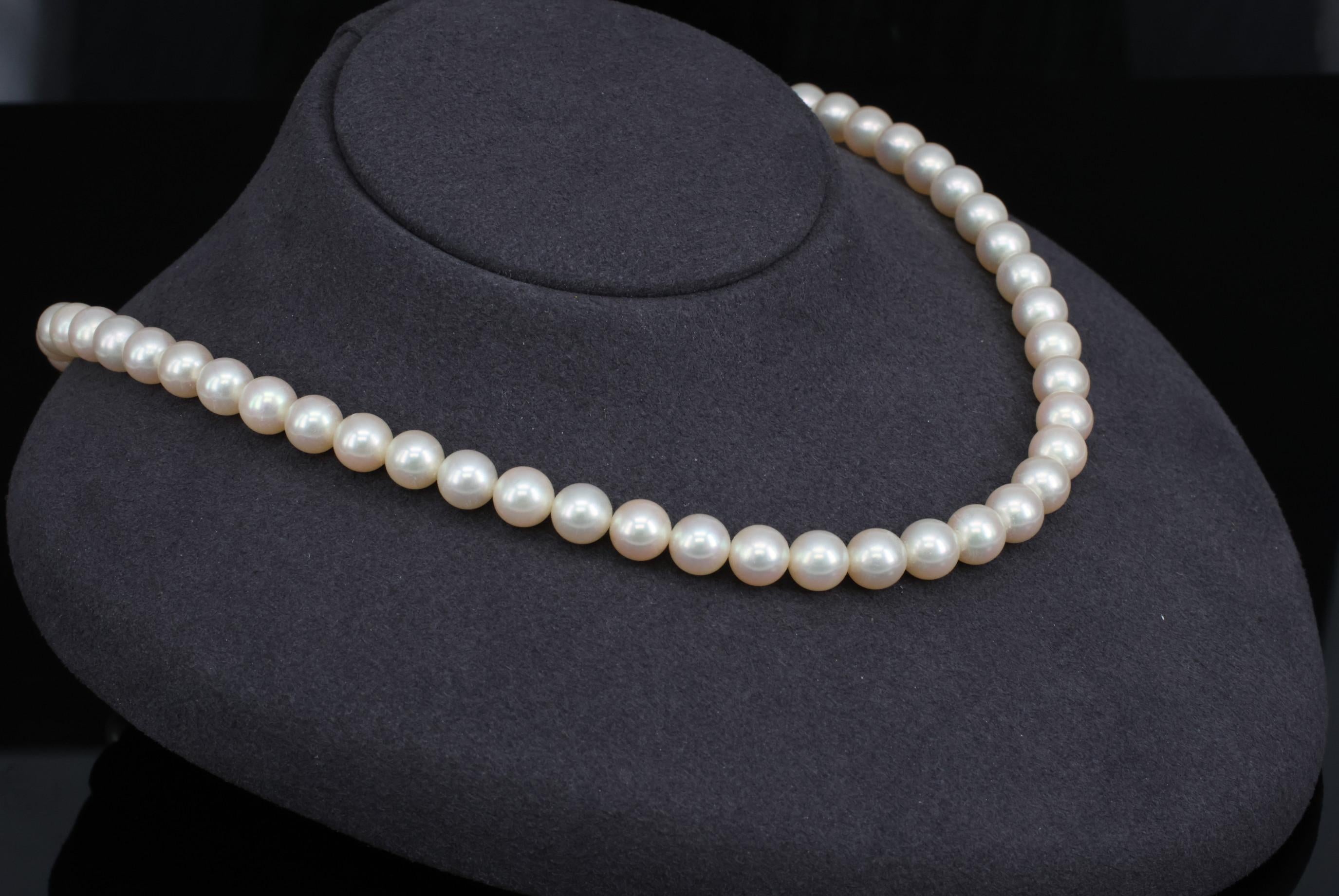 Vintage 7mm to 7.3mm Cultured Saltwater Pearl & 14K Yellow Gold Necklace 34.1gr