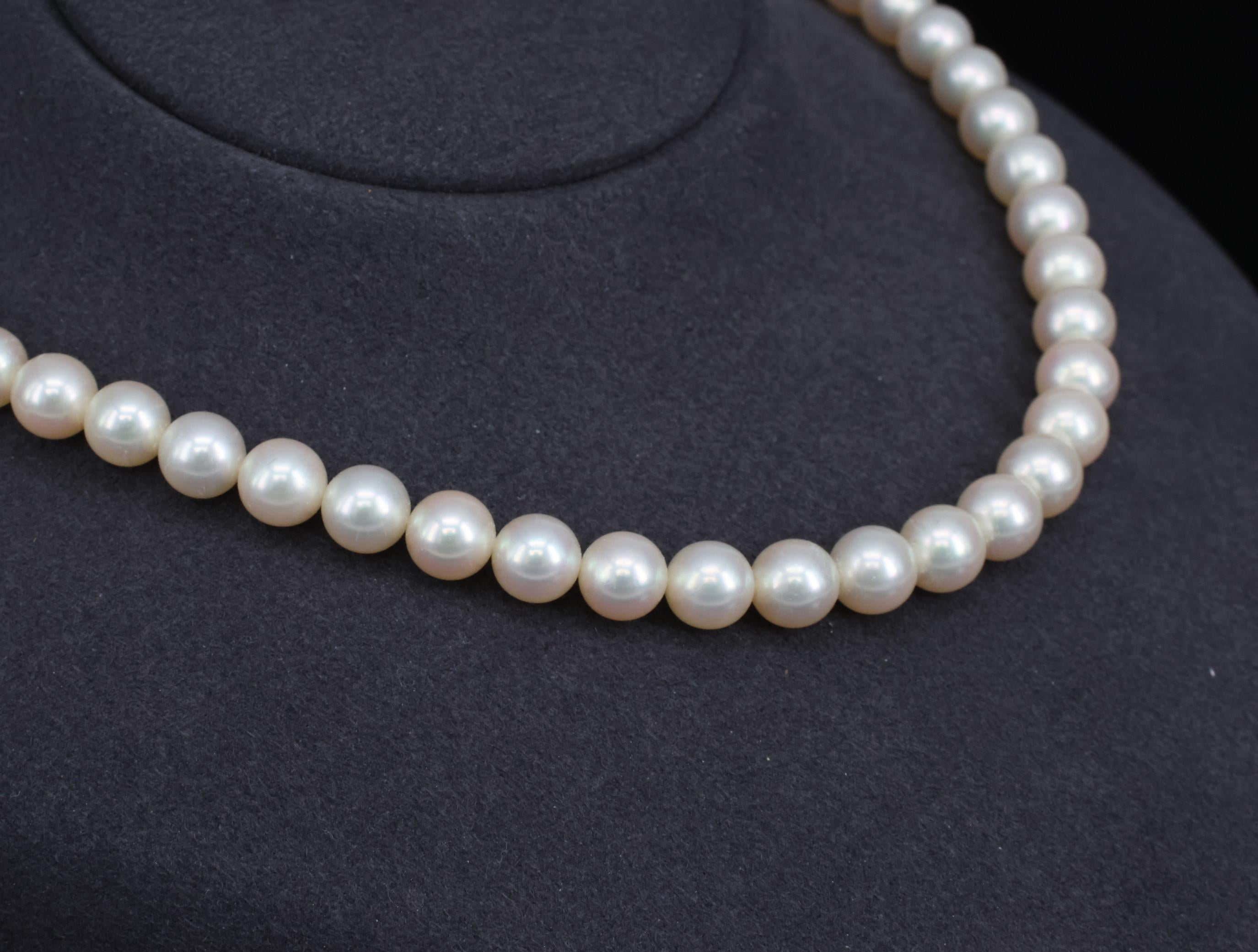 Vintage 7mm to 7.3mm Cultured Saltwater Pearl & 14K Yellow Gold Necklace 34.1gr