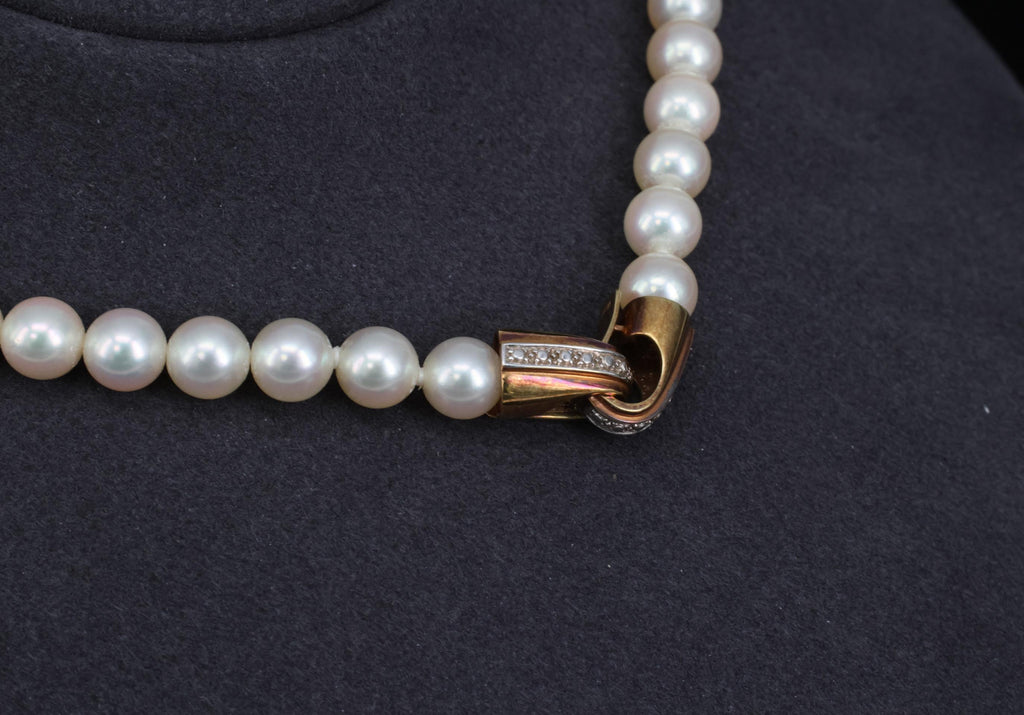 Vintage 7mm to 7.3mm Cultured Saltwater Pearl & 14K Yellow Gold Necklace 34.1gr
