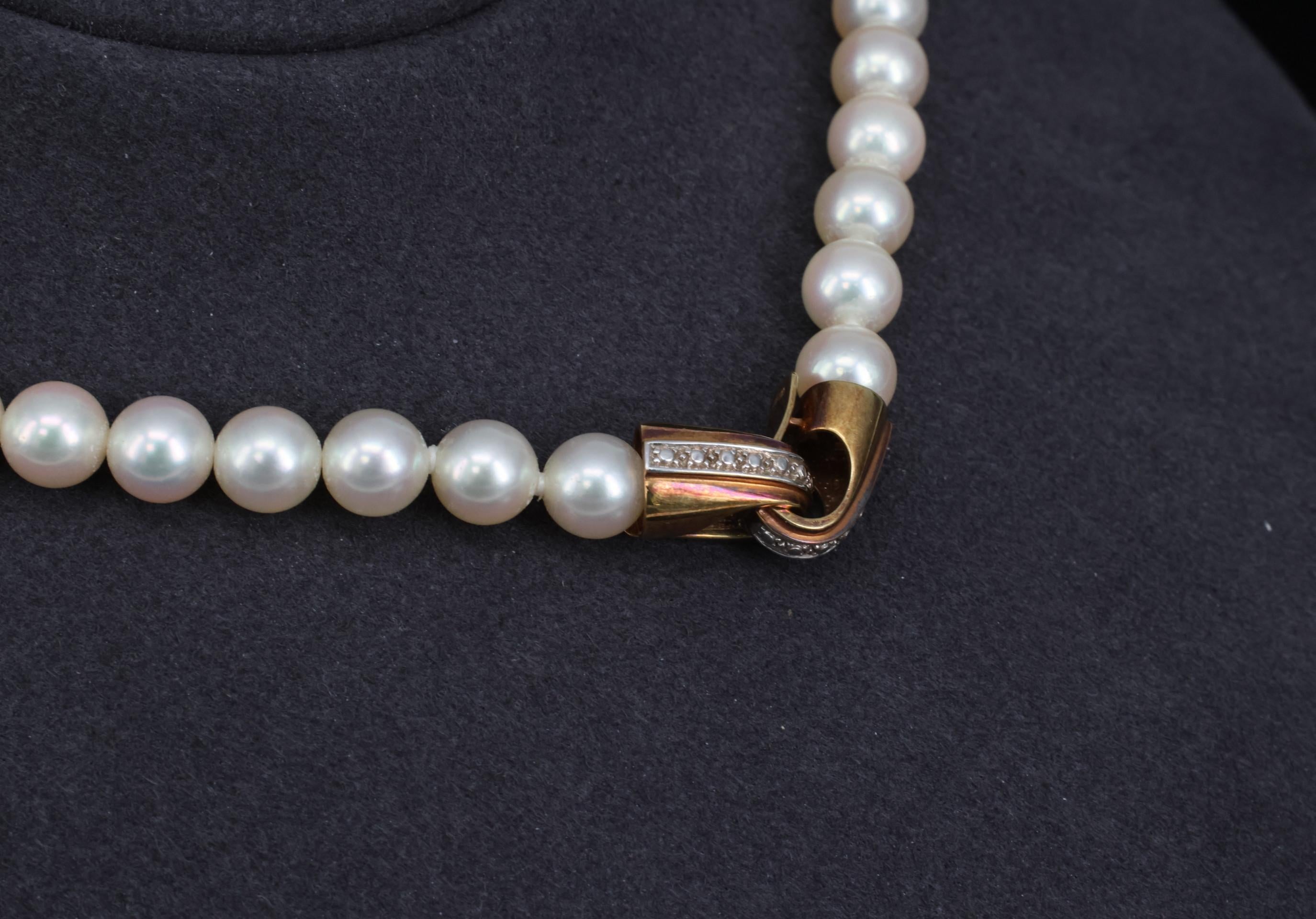 Vintage 7mm to 7.3mm Cultured Saltwater Pearl & 14K Yellow Gold Necklace 34.1gr