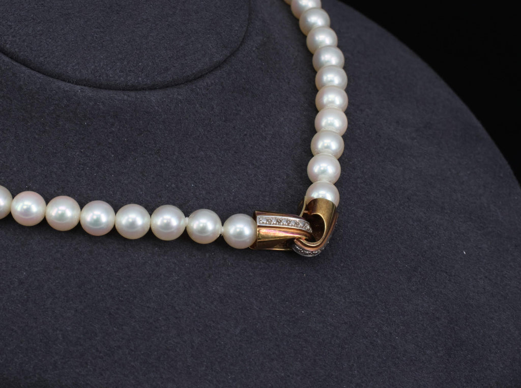 Vintage 7mm to 7.3mm Cultured Saltwater Pearl & 14K Yellow Gold Necklace 34.1gr