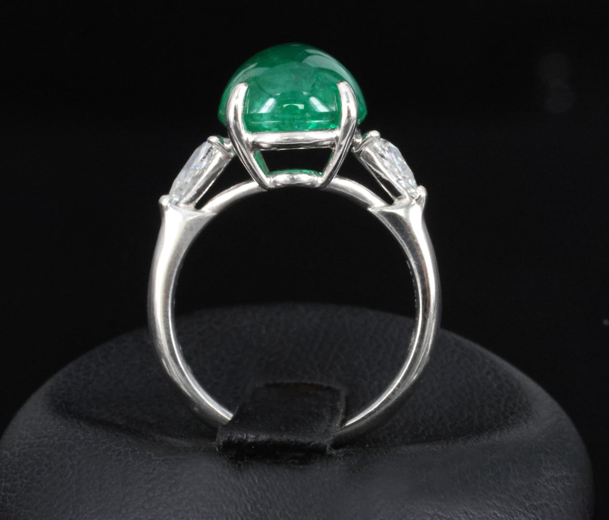 Fine 6.24ct Cabochon Cut Natural Emerald 0.46ct Diamond Platinum Ring Size 5.75