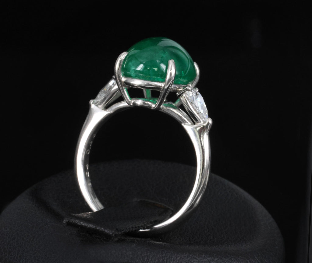 Fine 6.24ct Cabochon Cut Natural Emerald 0.46ct Diamond Platinum Ring Size 5.75
