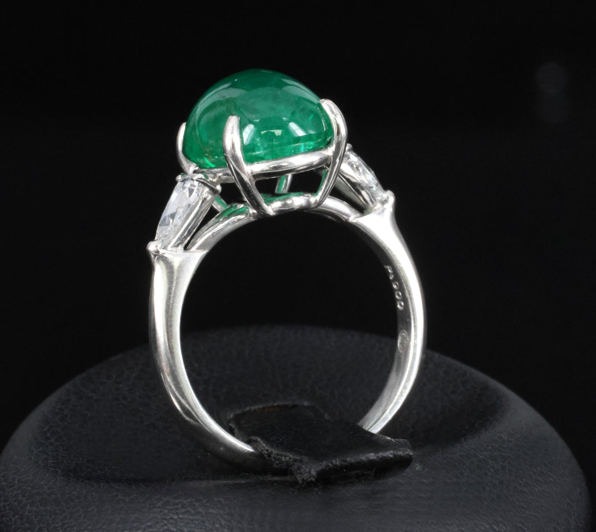 Fine 6.24ct Cabochon Cut Natural Emerald 0.46ct Diamond Platinum Ring Size 5.75