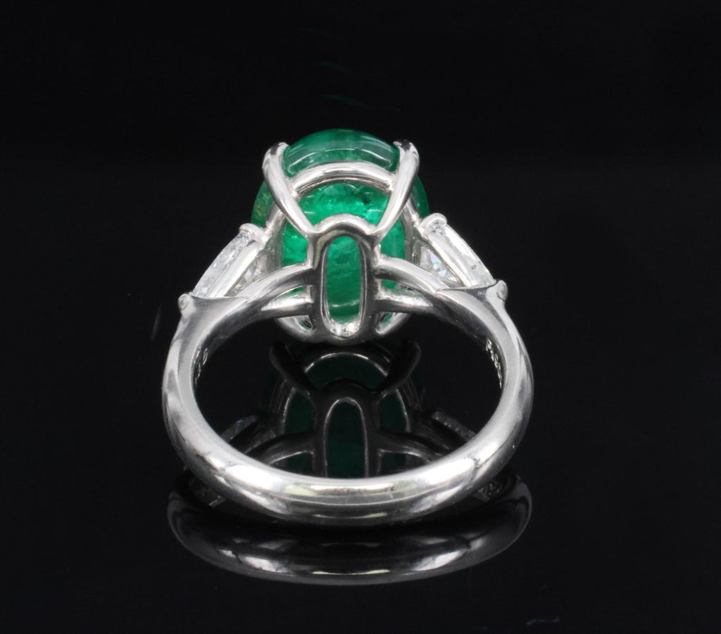 Fine 6.24ct Cabochon Cut Natural Emerald 0.46ct Diamond Platinum Ring Size 5.75