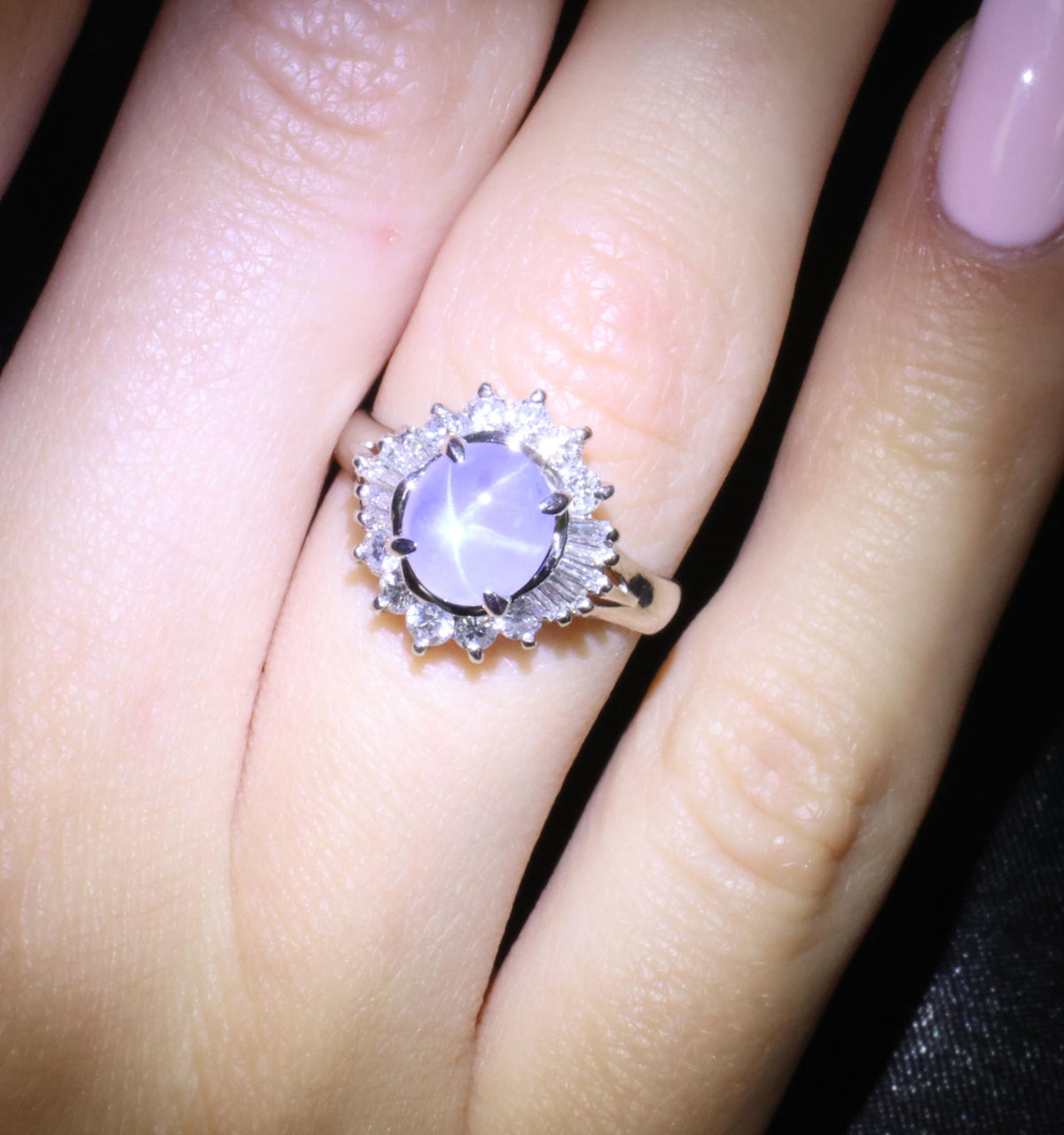 2.67ct Natural Untreated Star Sapphire & 0.64ct Diamond Platinum Ring, Size 6.25