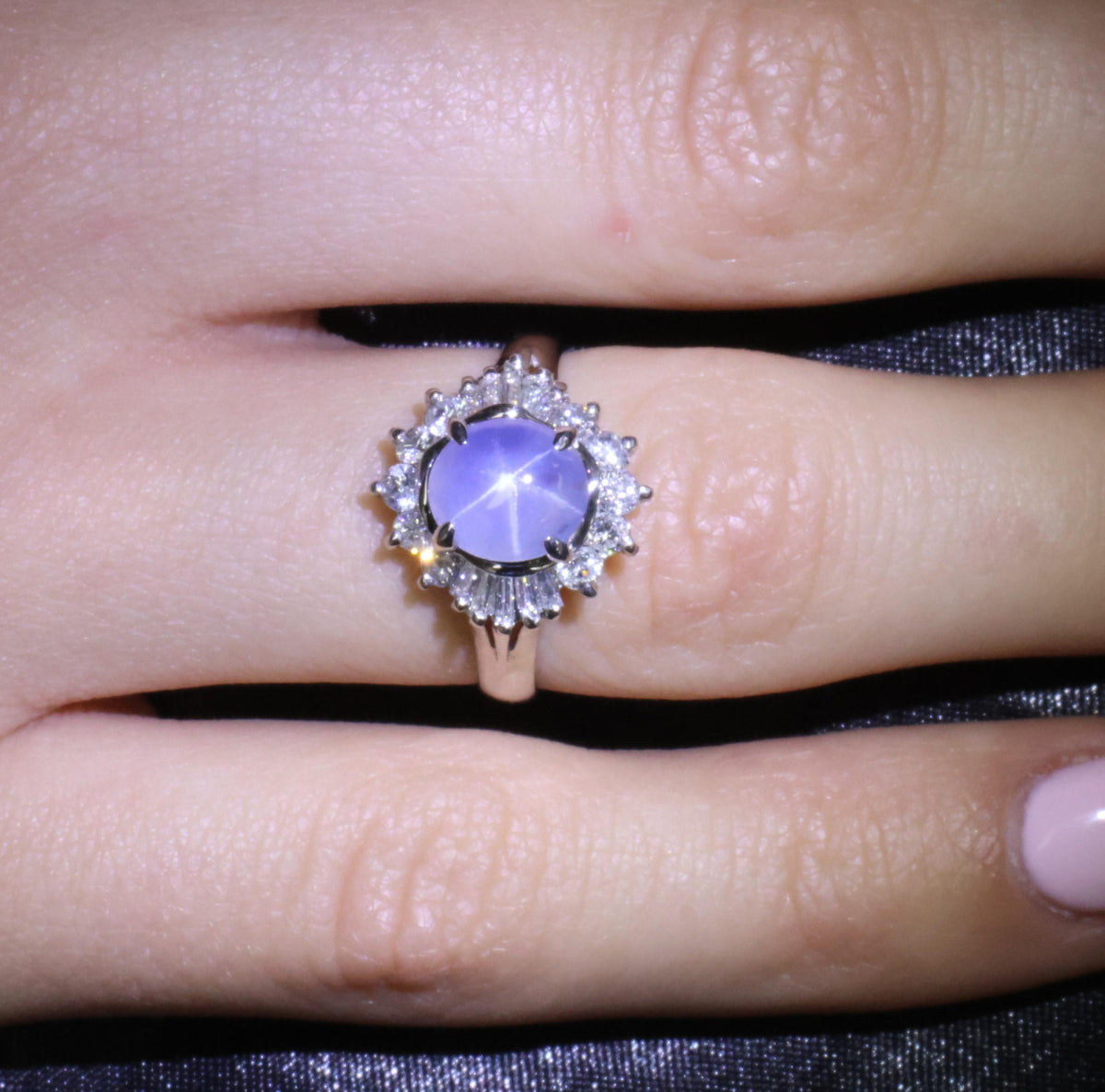 2.67ct Natural Untreated Star Sapphire & 0.64ct Diamond Platinum Ring, Size 6.25