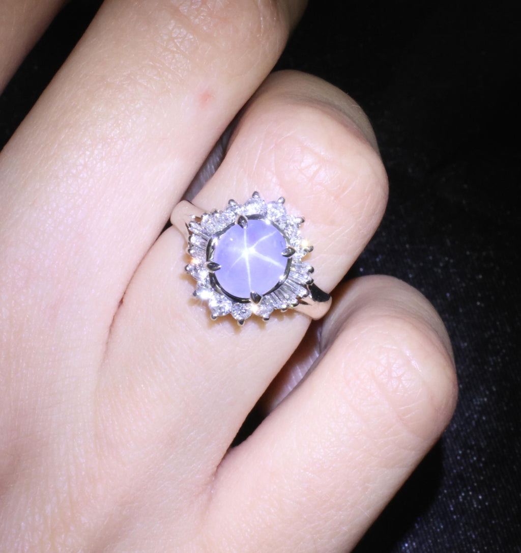 2.67ct Natural Untreated Star Sapphire & 0.64ct Diamond Platinum Ring, Size 6.25