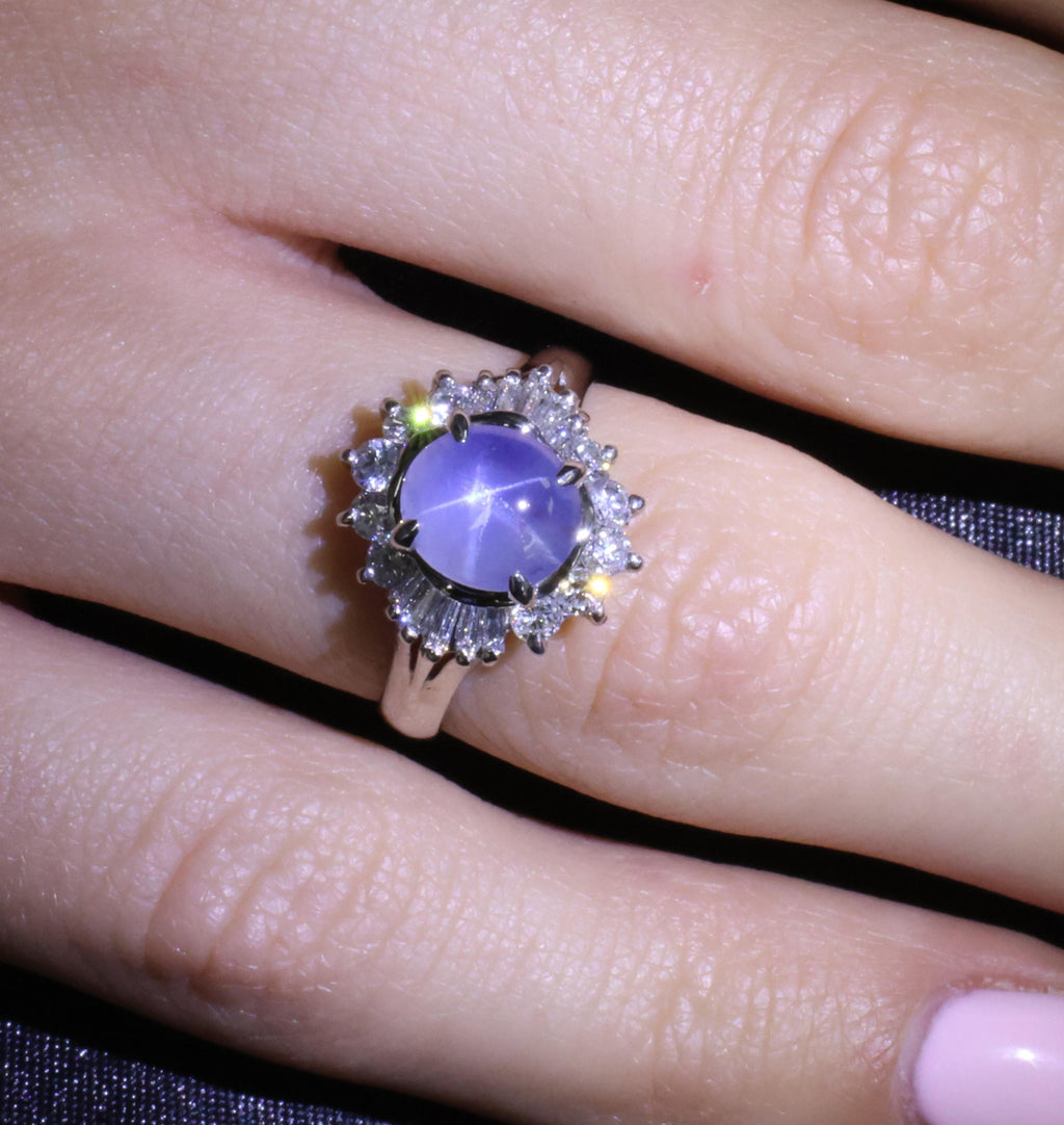 2.67ct Natural Untreated Star Sapphire & 0.64ct Diamond Platinum Ring, Size 6.25