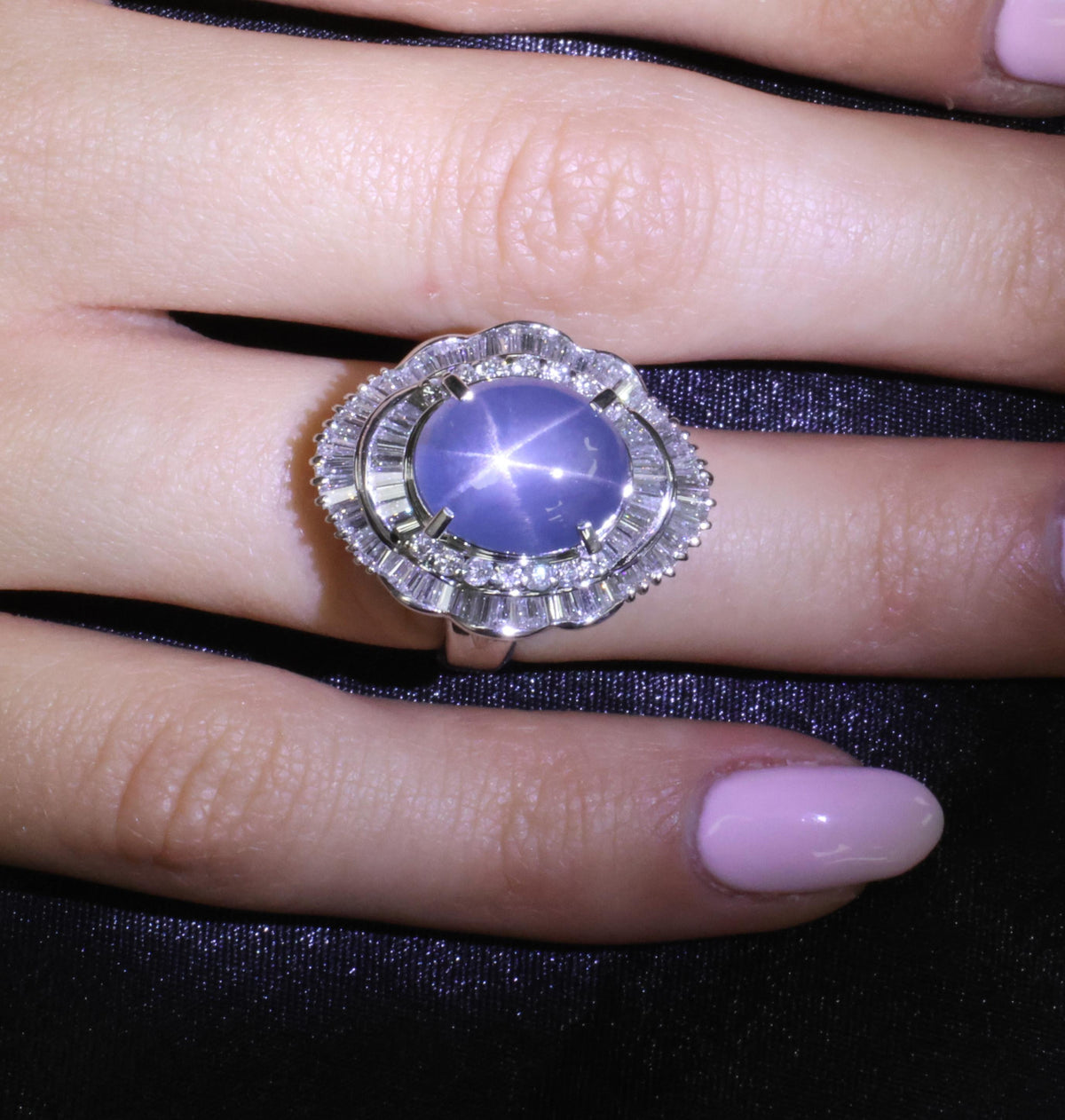 9.56ct Natural Untreated Blue Star Sapphire & 1.77ct Diamond Platinum Size, 5.5