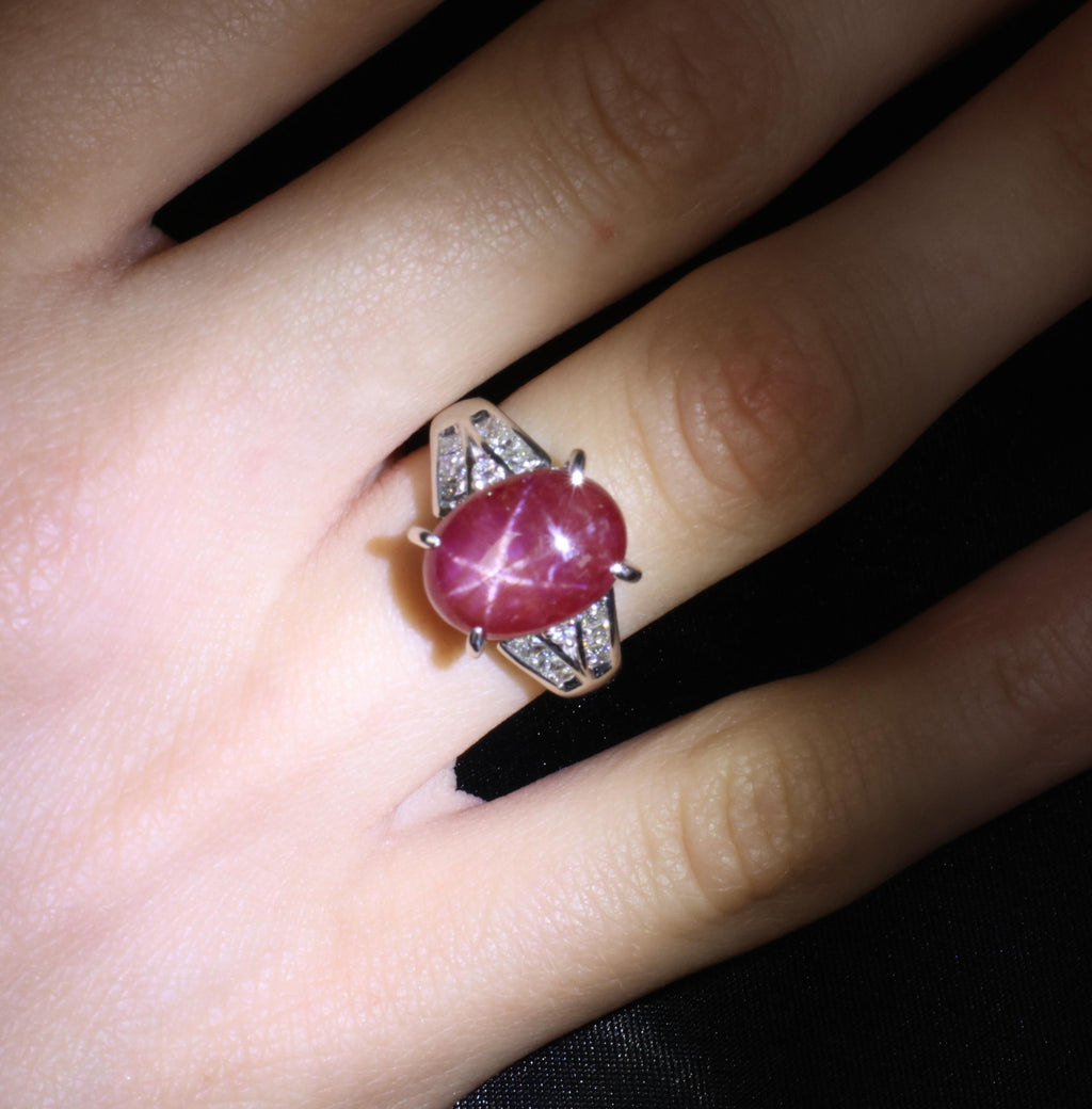 7.76ct Natural Untreated Star Ruby & 0.50ct Diamond Platinum Ring, Size 5.75