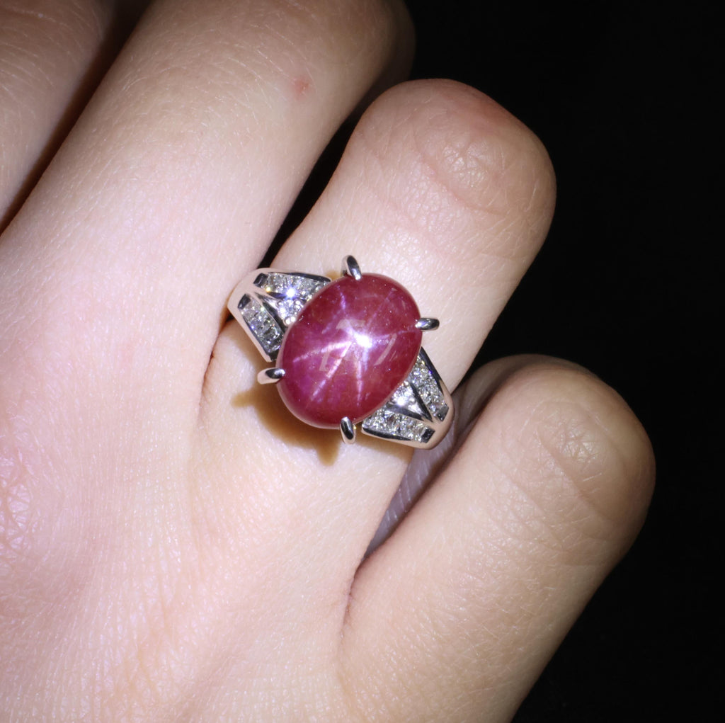 7.76ct Natural Untreated Star Ruby & 0.50ct Diamond Platinum Ring, Size 5.75