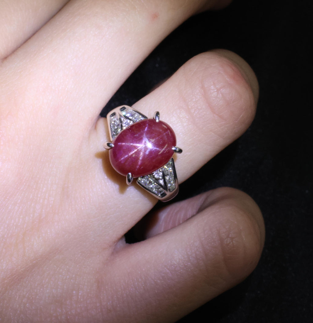 7.76ct Natural Untreated Star Ruby & 0.50ct Diamond Platinum Ring, Size 5.75
