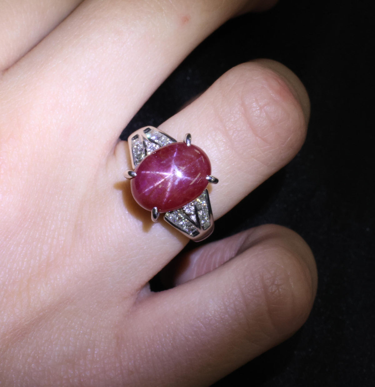 7.76ct Natural Untreated Star Ruby & 0.50ct Diamond Platinum Ring, Size 5.75
