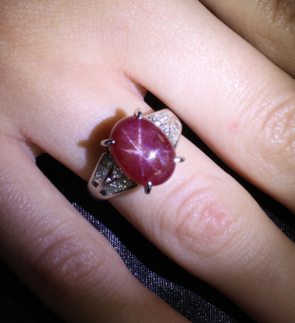 7.76ct Natural Untreated Star Ruby & 0.50ct Diamond Platinum Ring, Size 5.75