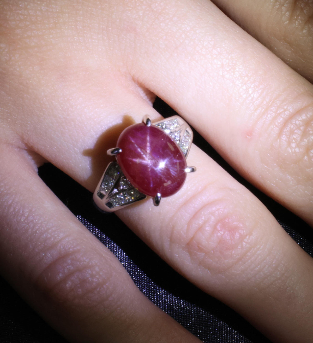 7.76ct Natural Untreated Star Ruby & 0.50ct Diamond Platinum Ring, Size 5.75