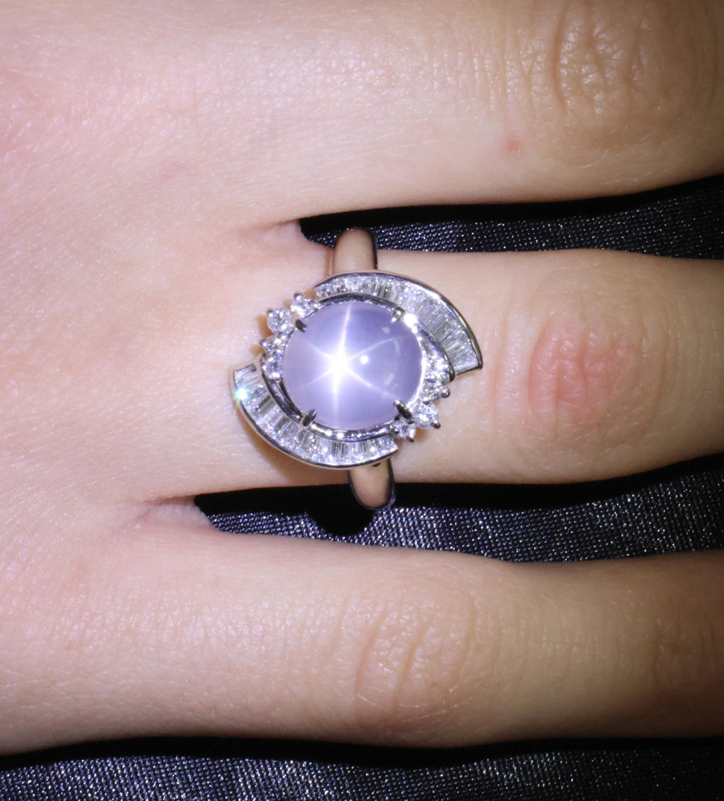 8.17ct Natural Untreated Star Sapphire & 0.60ct Diamond Platinum Ring, Size 7.5