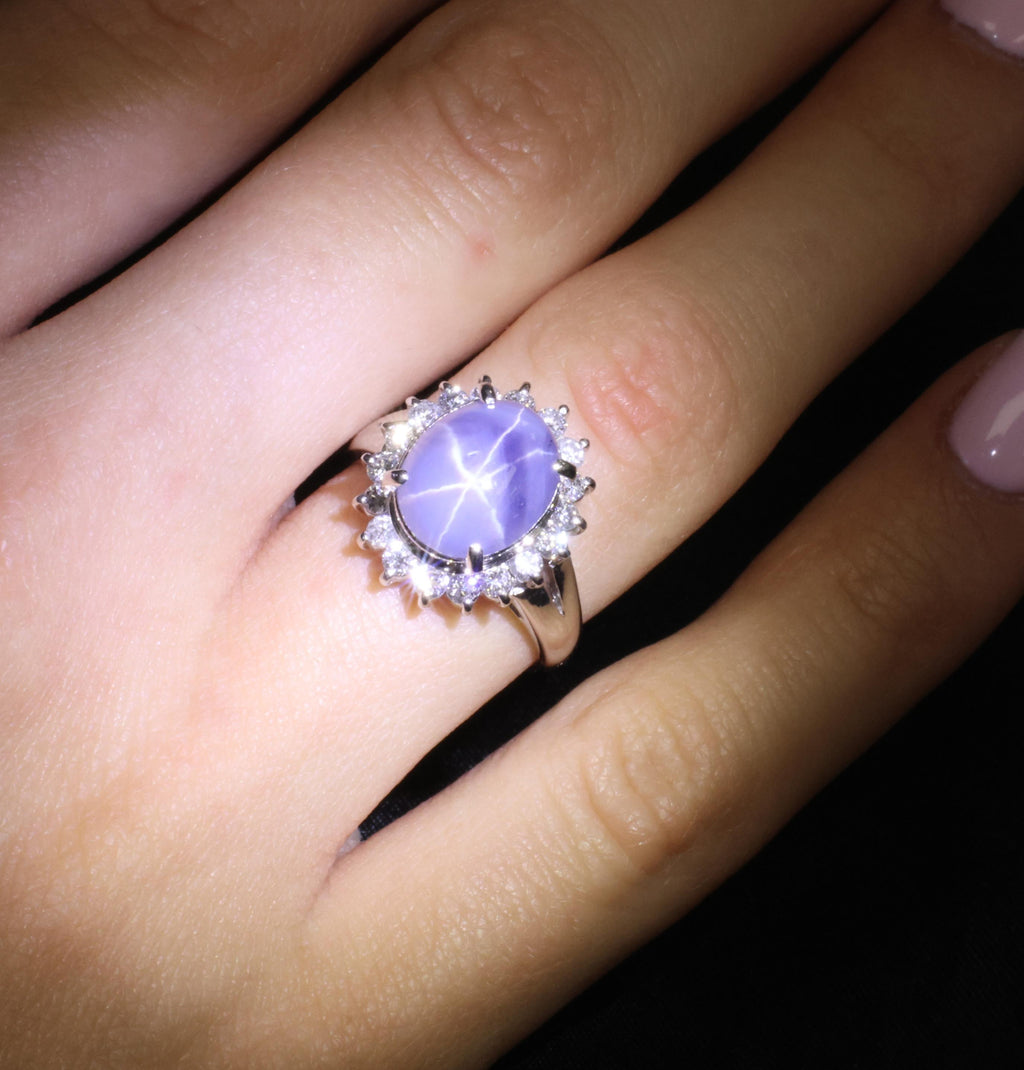 5.80ct Natural Untreated Star Sapphire & 0.60ct Diamond Platinum Ring, Size 6