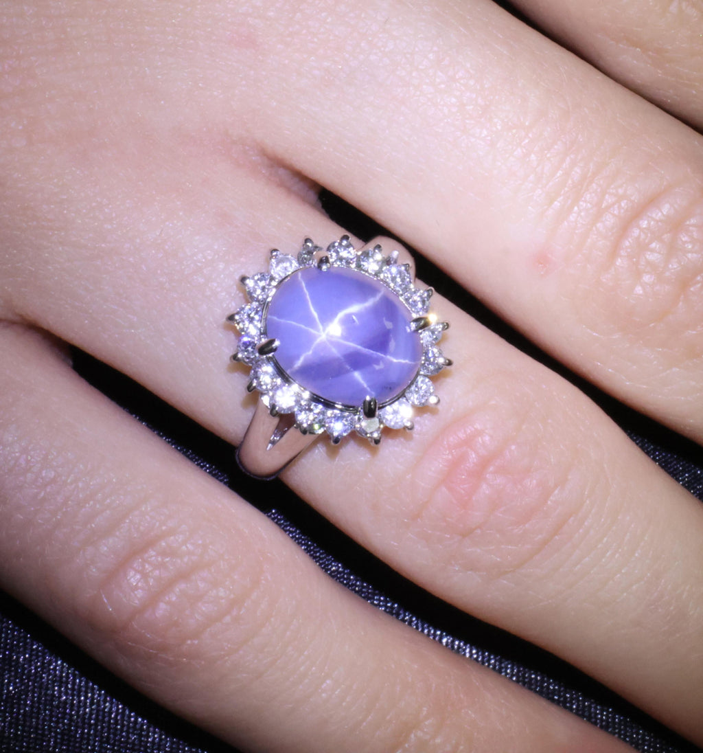 5.80ct Natural Untreated Star Sapphire & 0.60ct Diamond Platinum Ring, Size 6