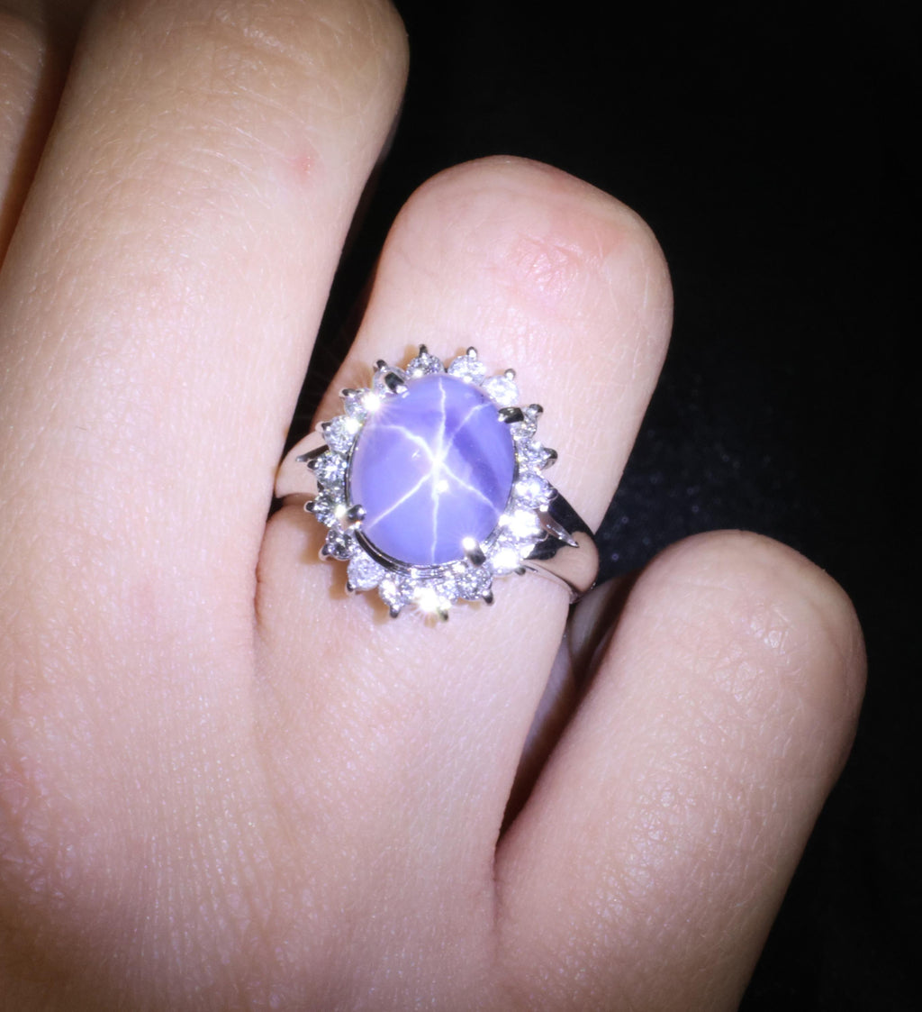 5.80ct Natural Untreated Star Sapphire & 0.60ct Diamond Platinum Ring, Size 6