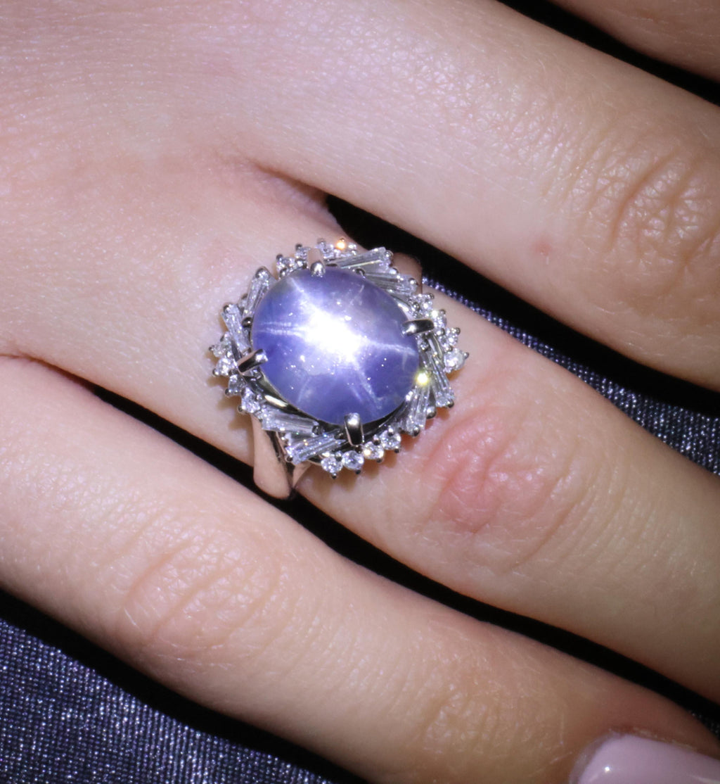 6.65ct Natural Untreated Star Sapphire & 0.58ct Diamond Platinum Ring, Size 6.5