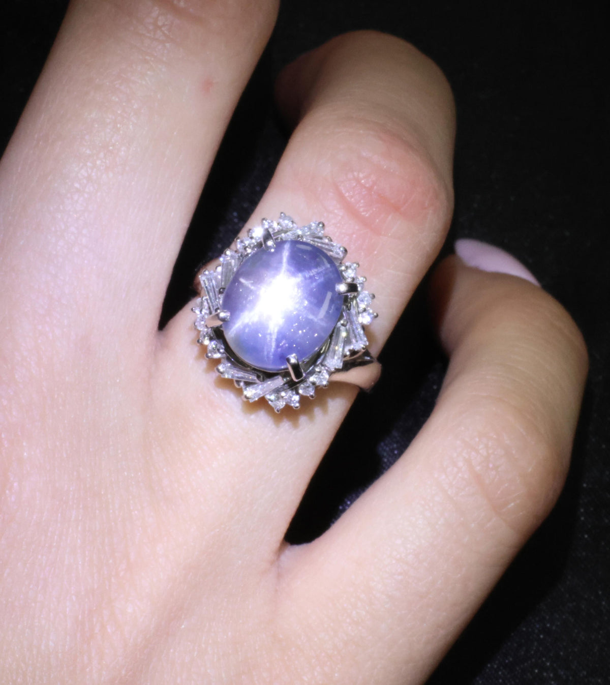 6.65ct Natural Untreated Star Sapphire & 0.58ct Diamond Platinum Ring, Size 6.5