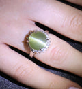 8.50ct Natural Chrysoberyl Cat's Eye & 0.43ct Diamond Platinum Ring, Size 6.25