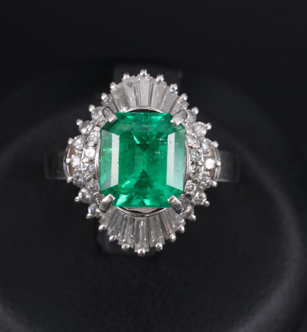 2.72ct GIA Colombia Intense Green Emerald &0.92ct Diamond Platinum Ring Size 5.5