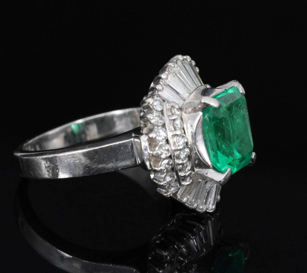 2.72ct GIA Colombia Intense Green Emerald &0.92ct Diamond Platinum Ring Size 5.5