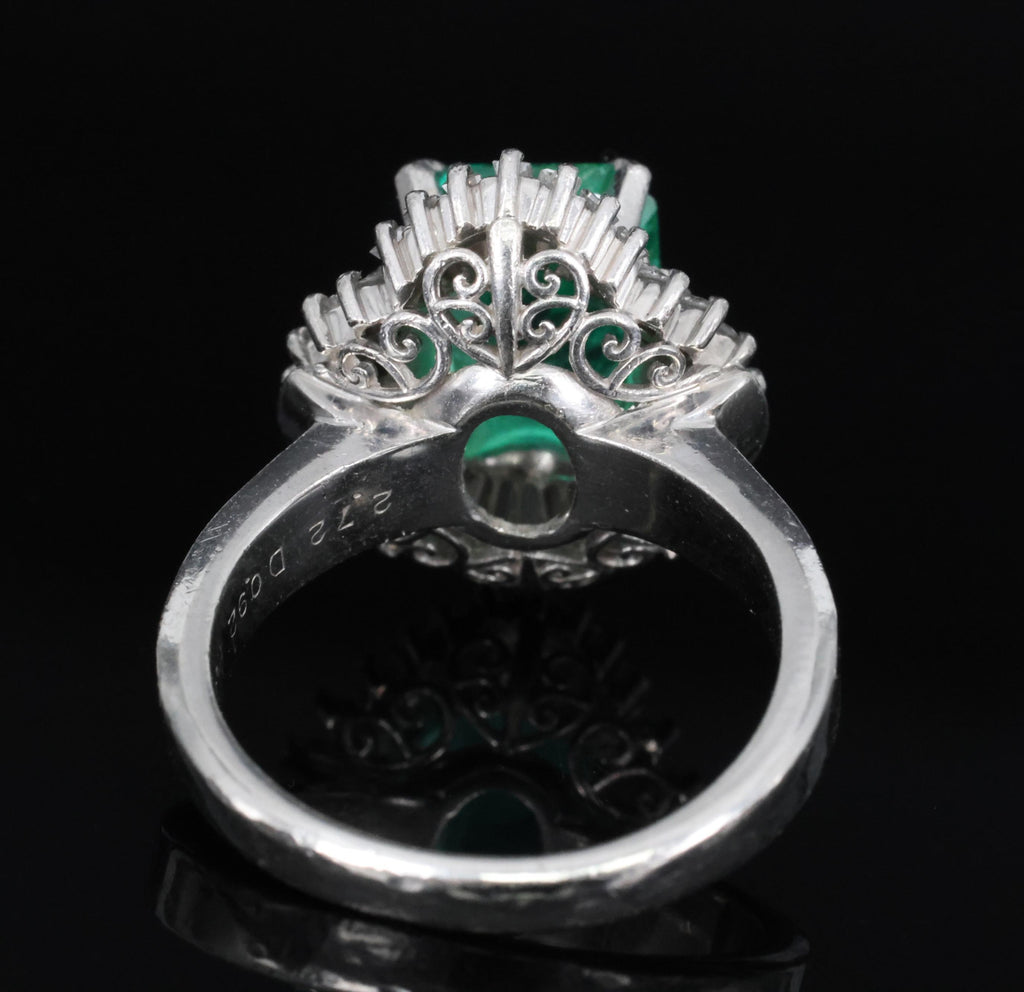 2.72ct GIA Colombia Intense Green Emerald &0.92ct Diamond Platinum Ring Size 5.5