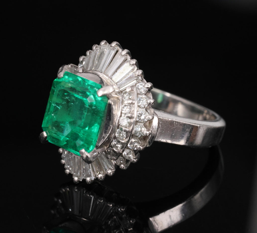 2.72ct GIA Colombia Intense Green Emerald &0.92ct Diamond Platinum Ring Size 5.5