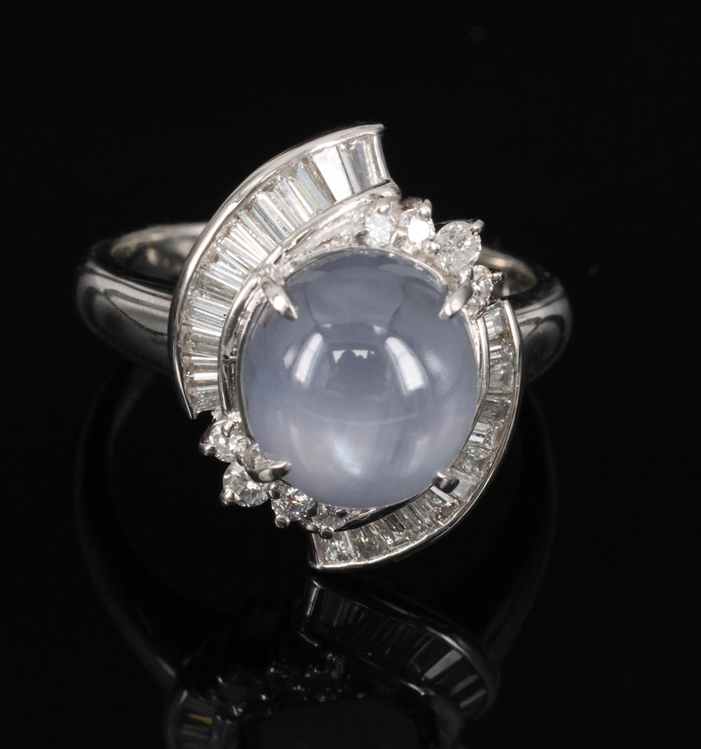 8.17ct Natural Untreated Star Sapphire & 0.60ct Diamond Platinum Ring, Size 7.5