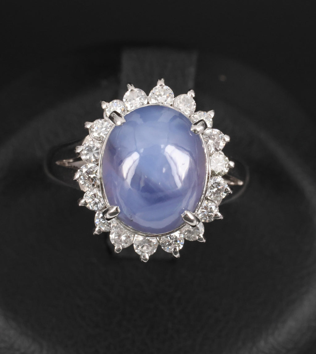 5.80ct Natural Untreated Star Sapphire & 0.60ct Diamond Platinum Ring, Size 6