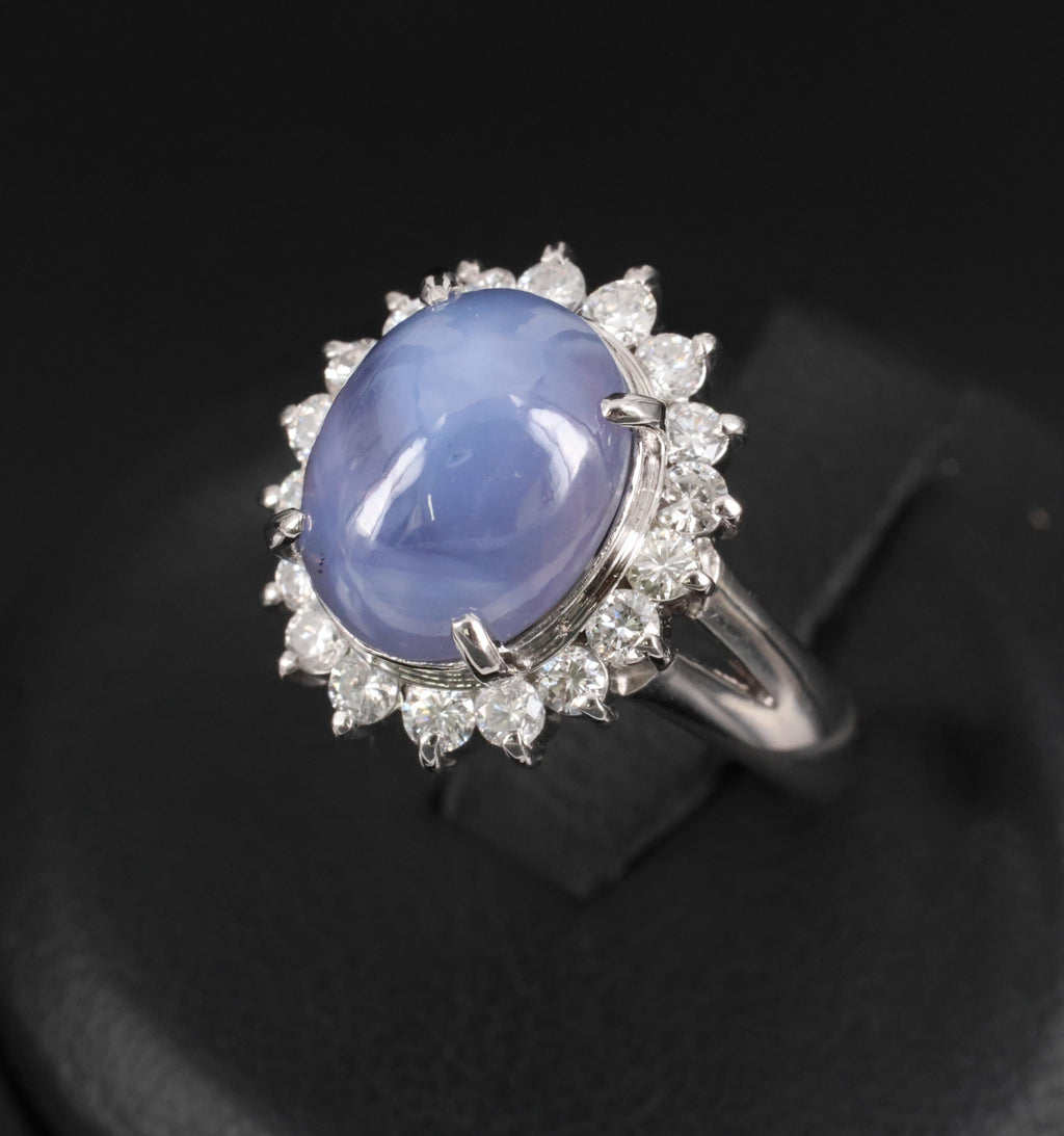 5.80ct Natural Untreated Star Sapphire & 0.60ct Diamond Platinum Ring, Size 6