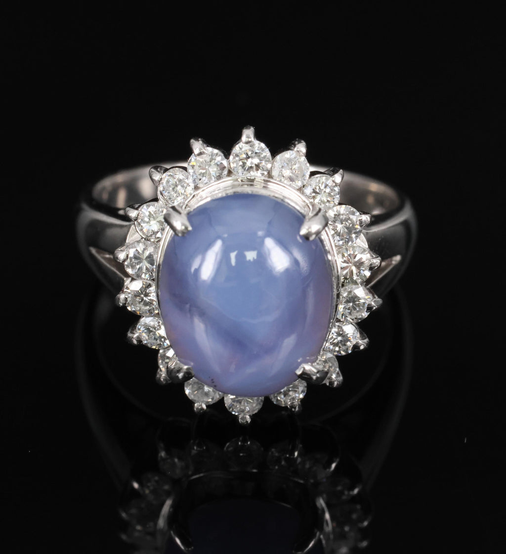 5.80ct Natural Untreated Star Sapphire & 0.60ct Diamond Platinum Ring, Size 6
