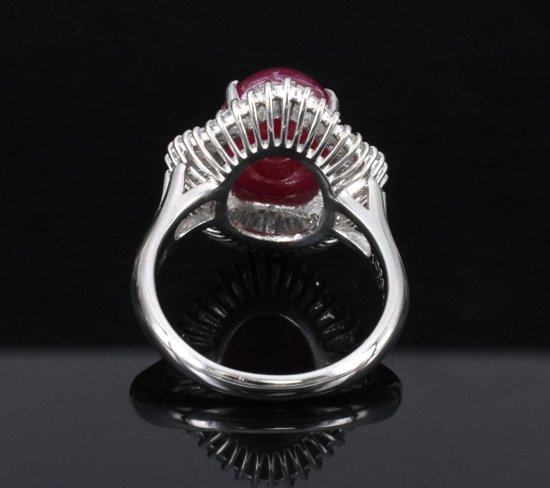 Vintage 10.23ct Natural Ruby & 1.58ct Diamond Platinum Ring Size 8.25 13.4gr