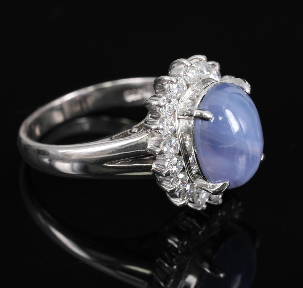 5.80ct Natural Untreated Star Sapphire & 0.60ct Diamond Platinum Ring, Size 6