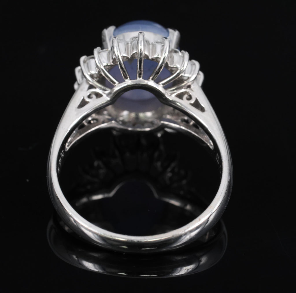 5.80ct Natural Untreated Star Sapphire & 0.60ct Diamond Platinum Ring, Size 6