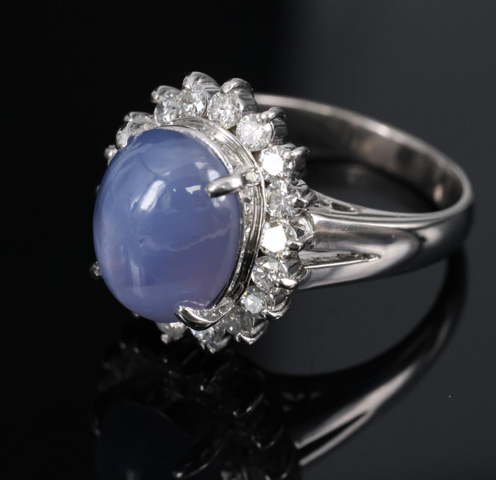 5.80ct Natural Untreated Star Sapphire & 0.60ct Diamond Platinum Ring, Size 6