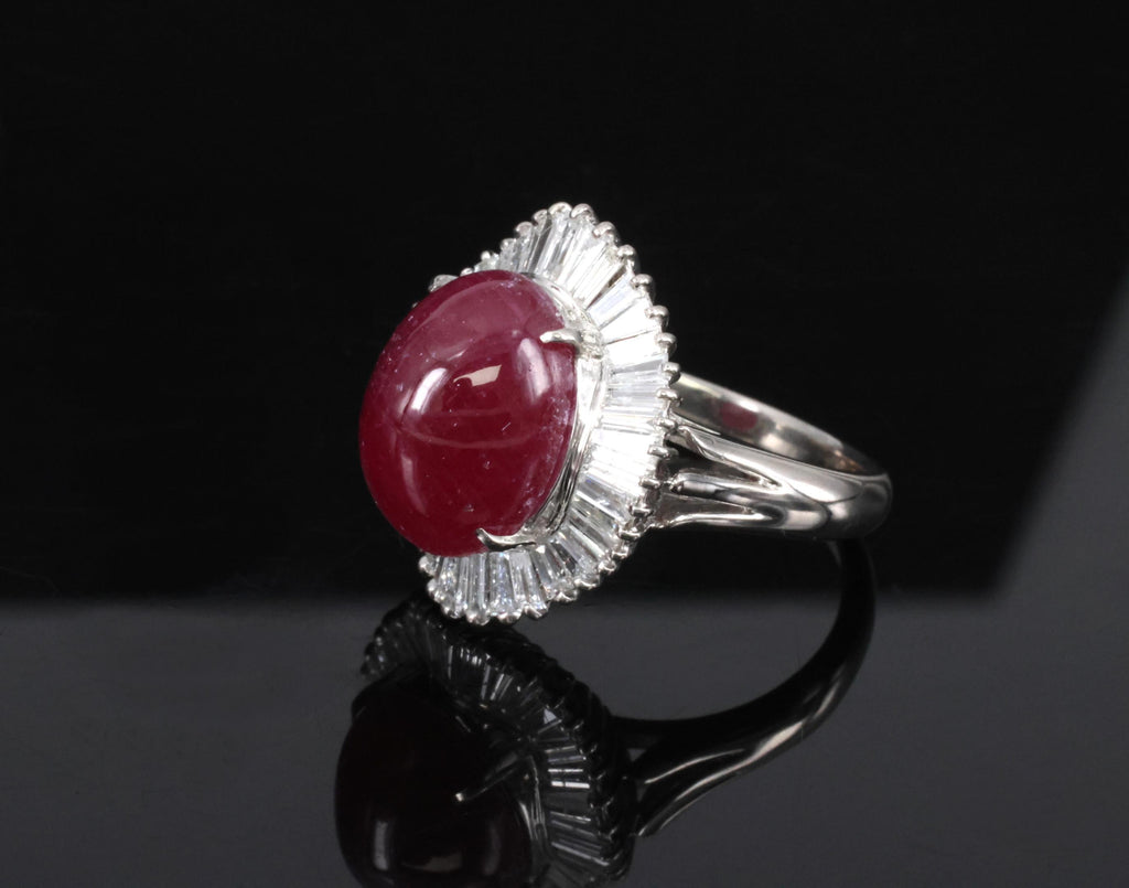 Vintage 10.23ct Natural Ruby & 1.58ct Diamond Platinum Ring Size 8.25 13.4gr