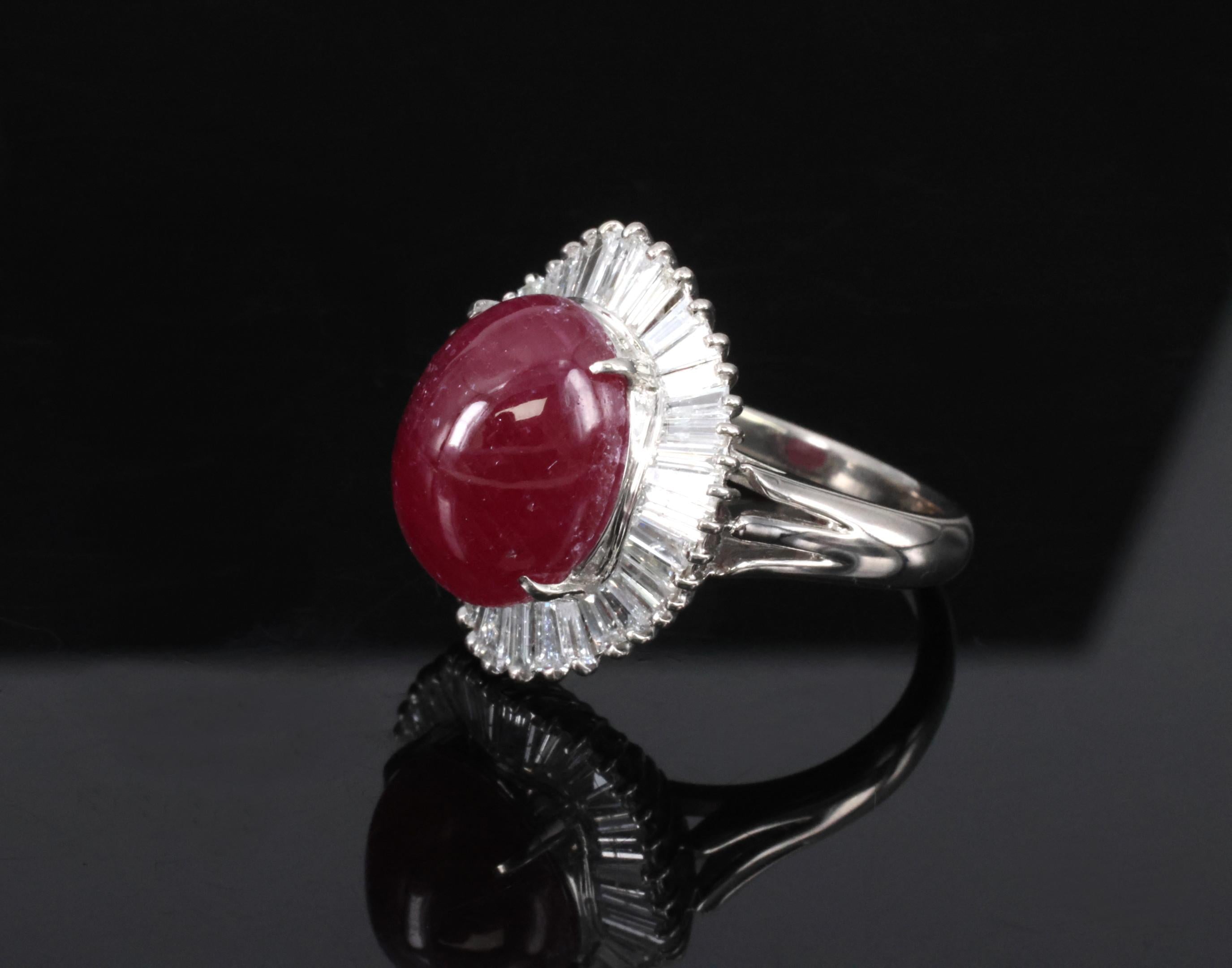 Vintage 10.23ct Natural Ruby & 1.58ct Diamond Platinum Ring Size 8.25 13.4gr