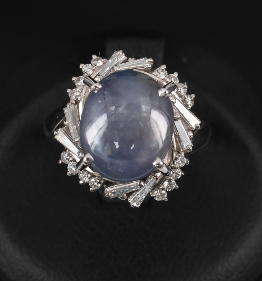 6.65ct Natural Untreated Star Sapphire & 0.58ct Diamond Platinum Ring, Size 6.5