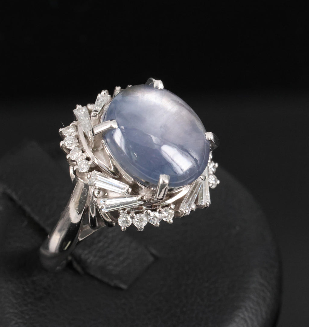 6.65ct Natural Untreated Star Sapphire & 0.58ct Diamond Platinum Ring, Size 6.5