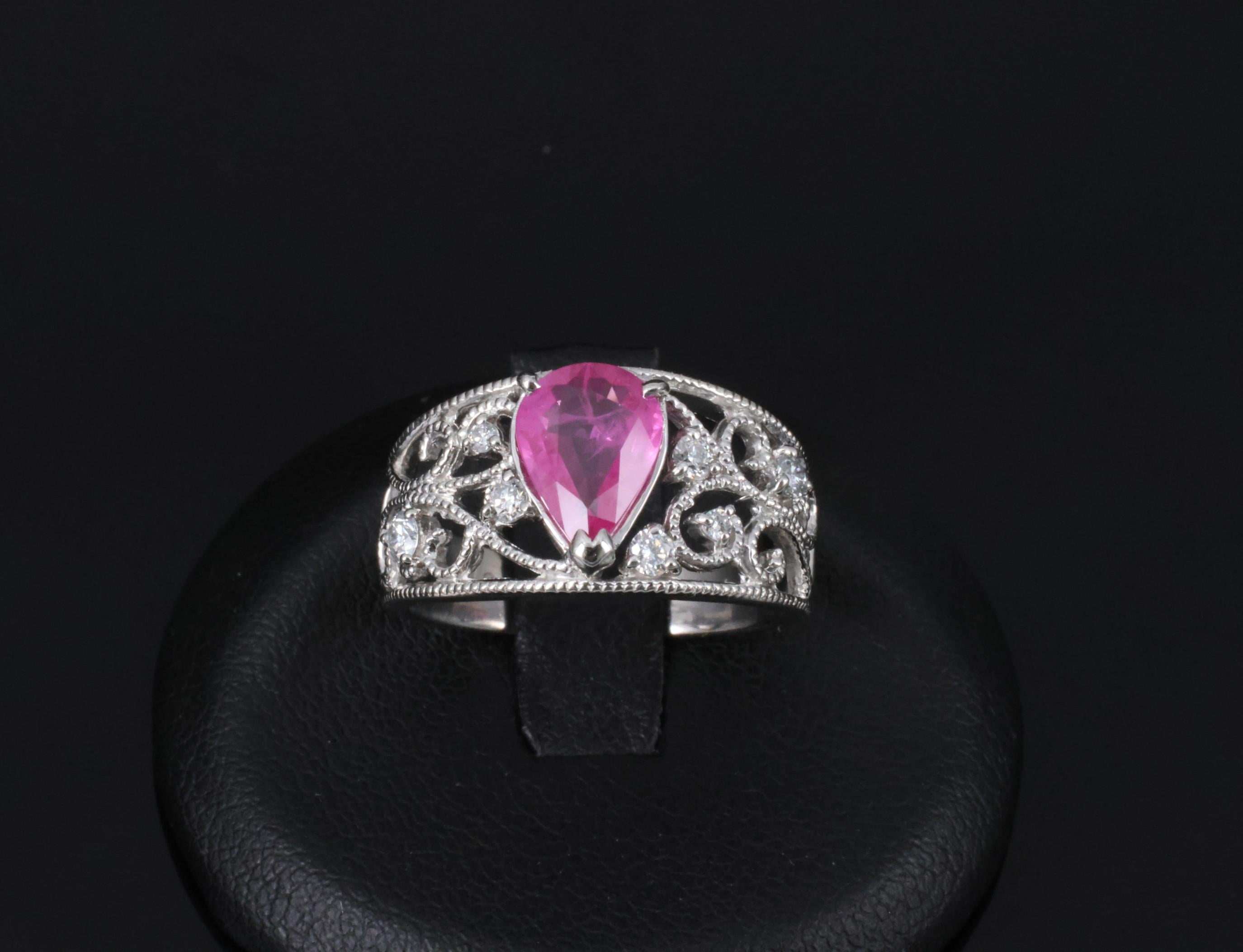 Estate 1.43ct AIGS Burma Ruby 0.20ct Diamond Platinum Ring 7.7g Size 6.25