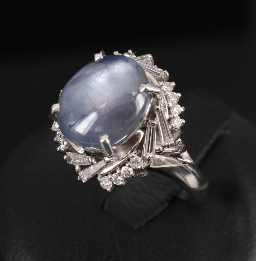 6.65ct Natural Untreated Star Sapphire & 0.58ct Diamond Platinum Ring, Size 6.5