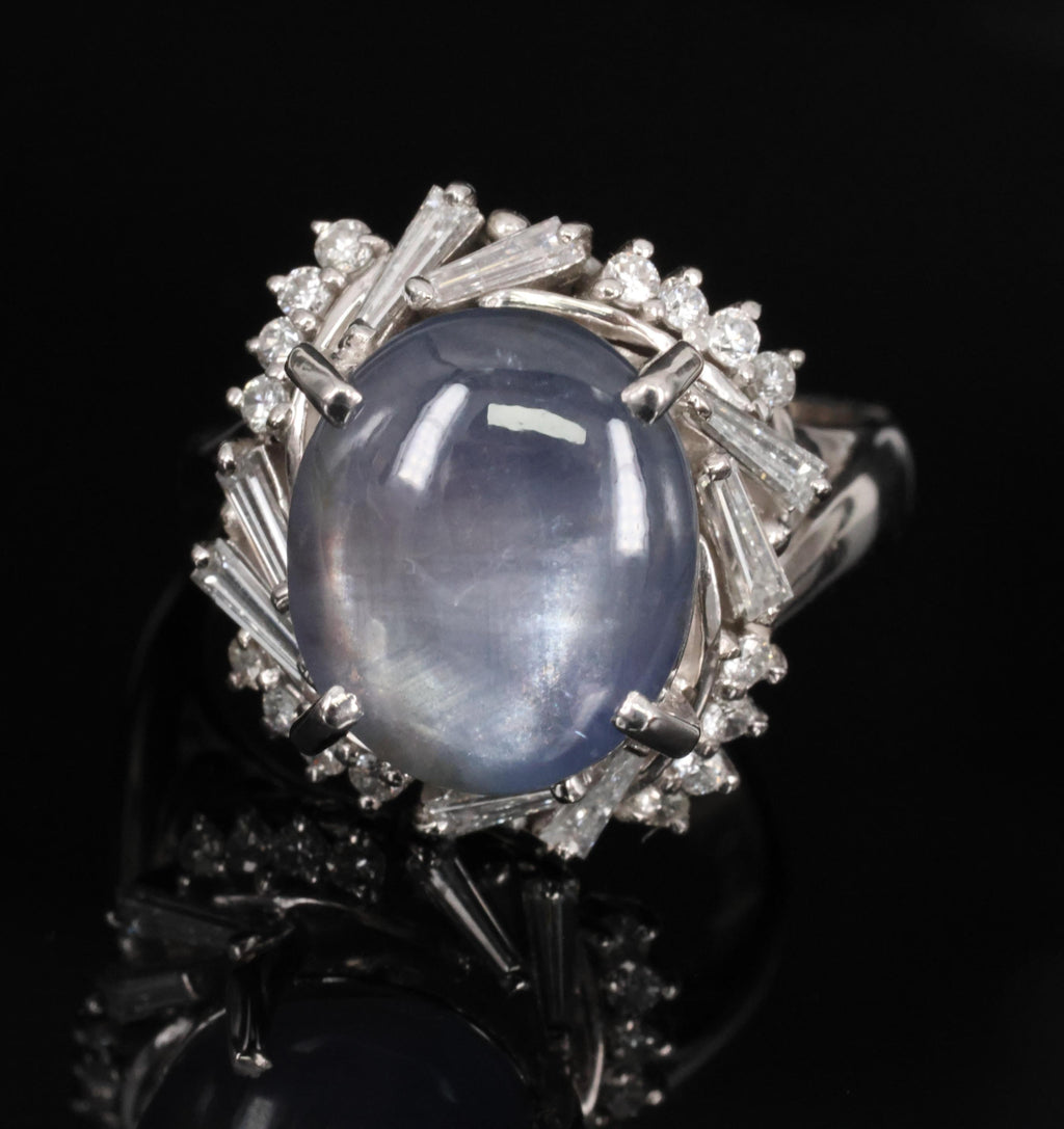 6.65ct Natural Untreated Star Sapphire & 0.58ct Diamond Platinum Ring, Size 6.5